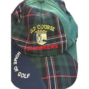 Vintage St Andrews Green Plaid Old Course Scotland 90s Strapback Golf Hat
